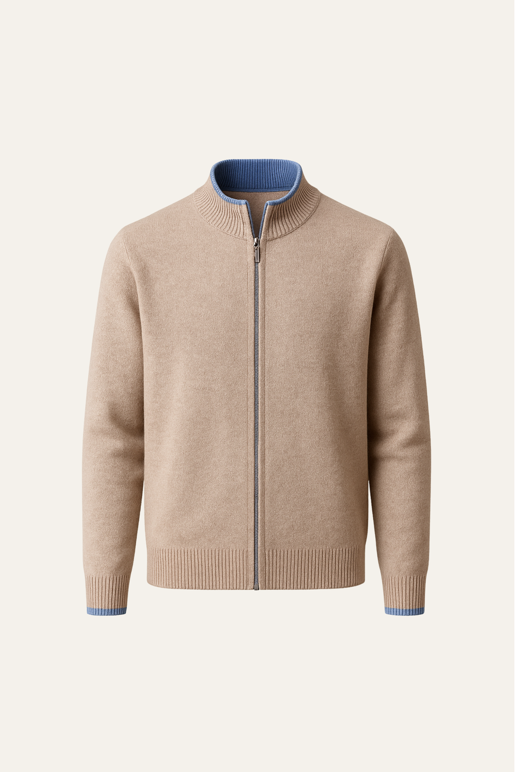 Classic Zip Cardigan Beige