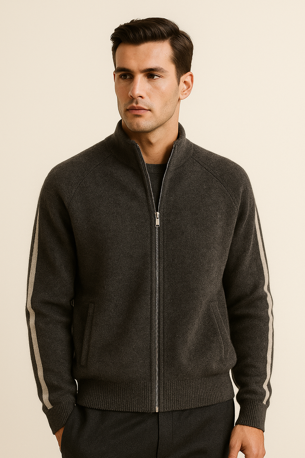 espyral Cashmere Zip Knit Dark Grey