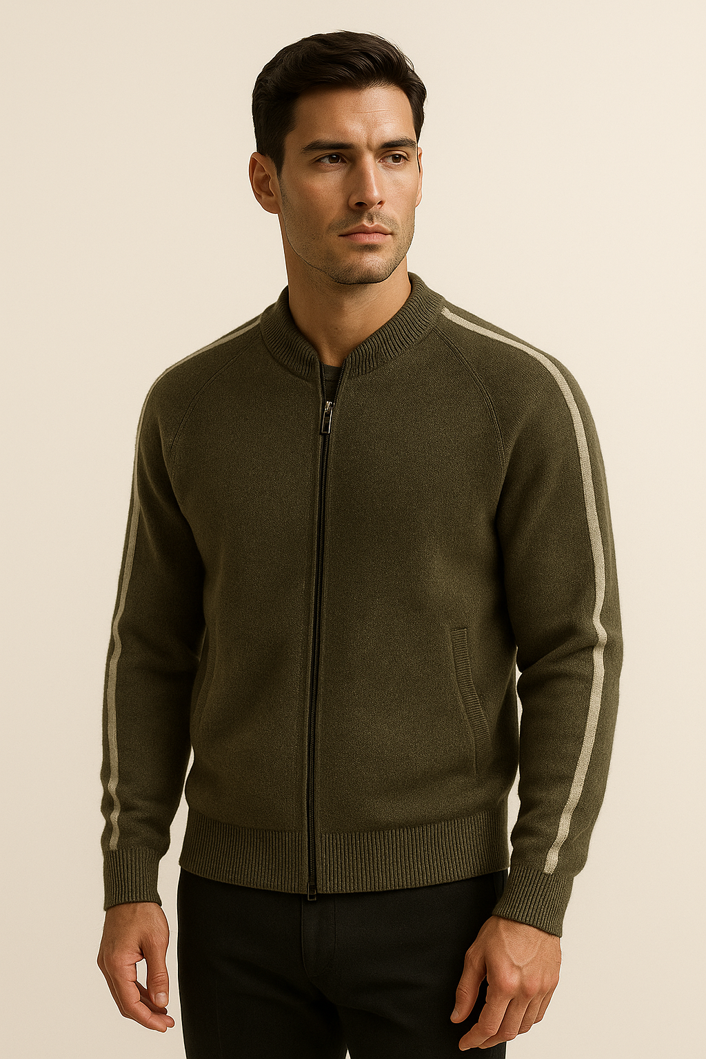 espyral Cashmere Zip Knit Olive
