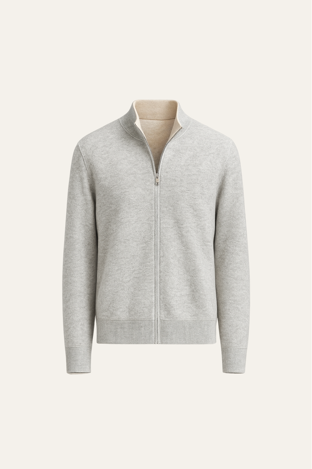 Marciello Reversible Cashmere Zip Knit Beige & Grey