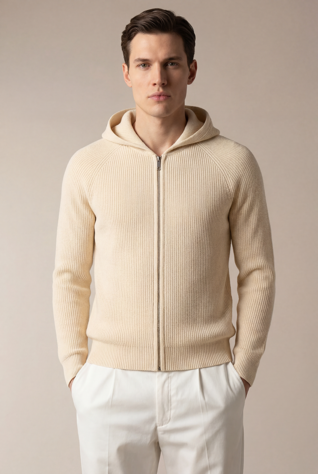 SIRO BEIGE CABLE KNIT HOODIE