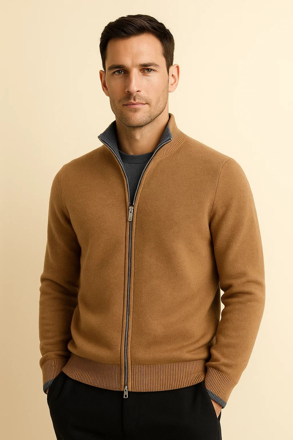 Leonardo Zip Cardigan Beige