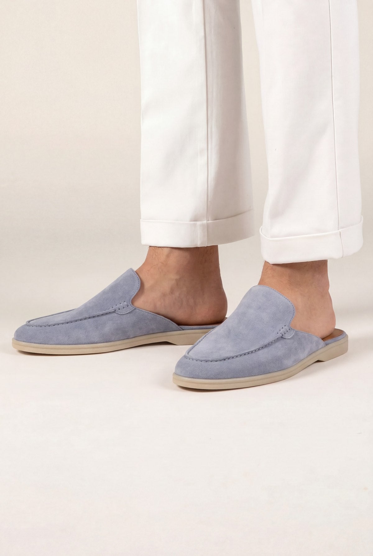 baby blue suede yacht mule