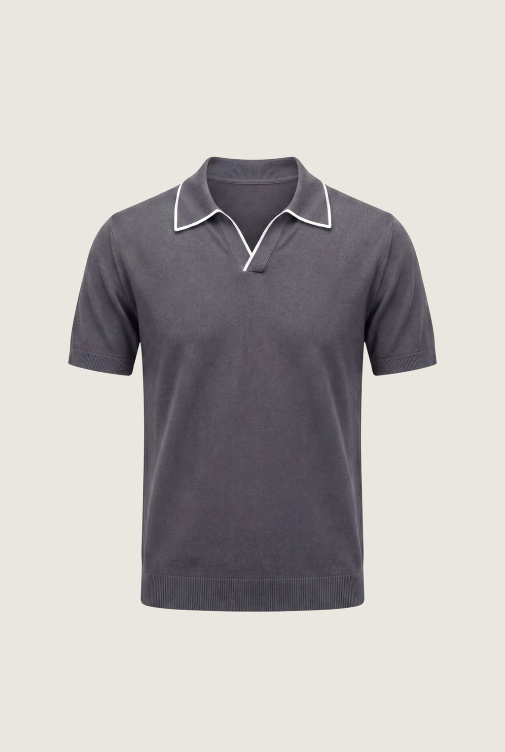 dark grey buttonless polo