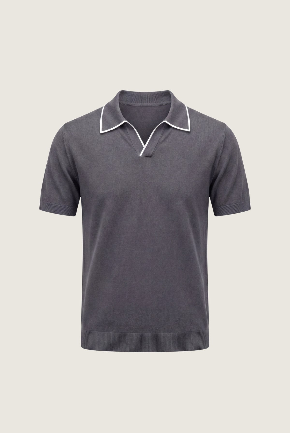 dark grey buttonless polo