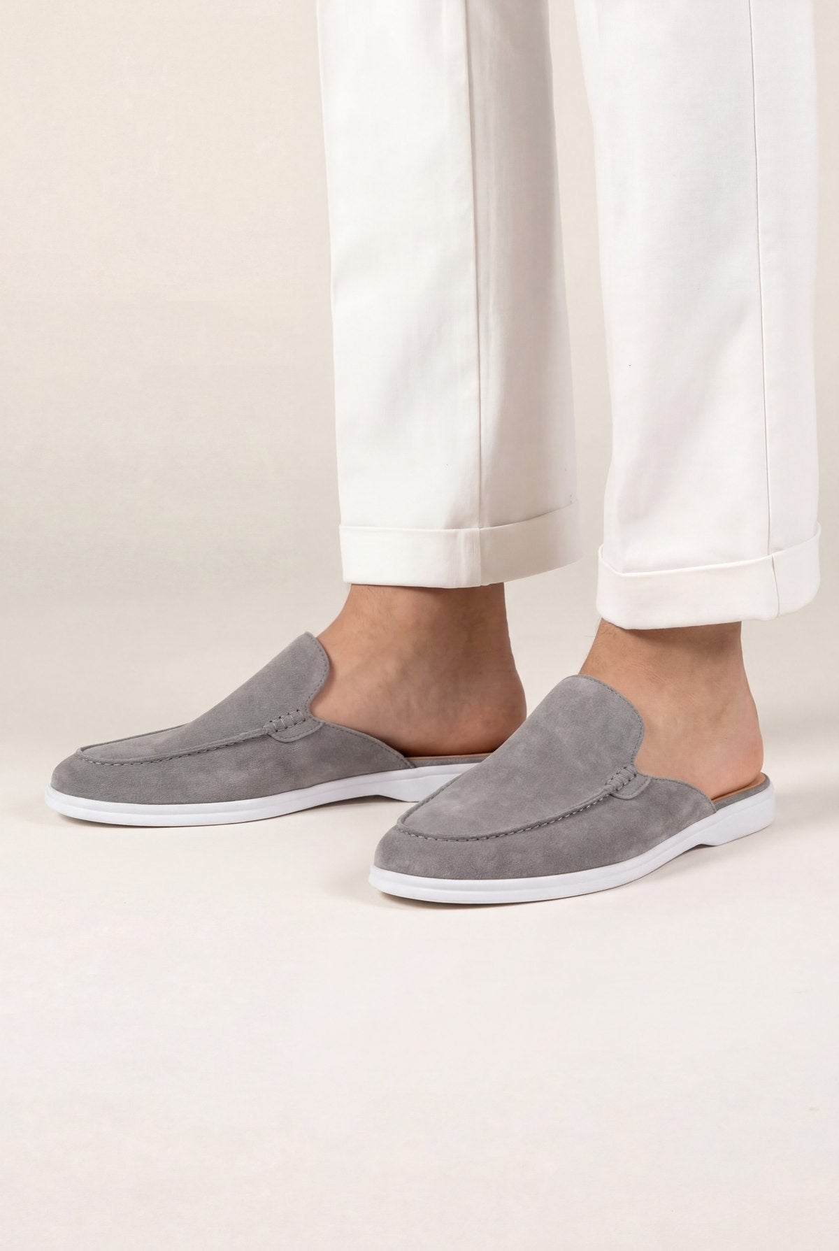 grey suede yacht mule