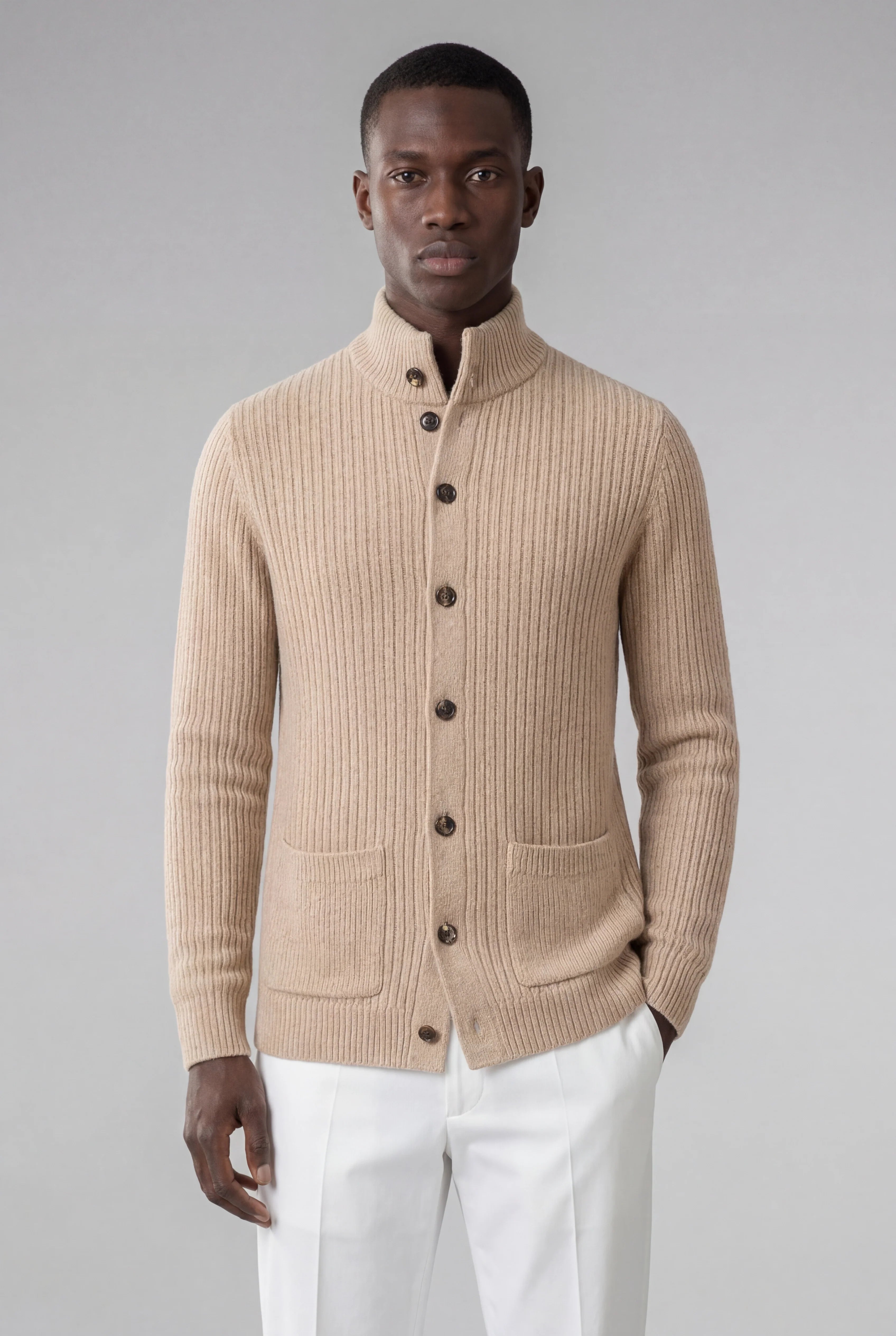 NOMBRE BEIGE RIBBED KNIT VEST