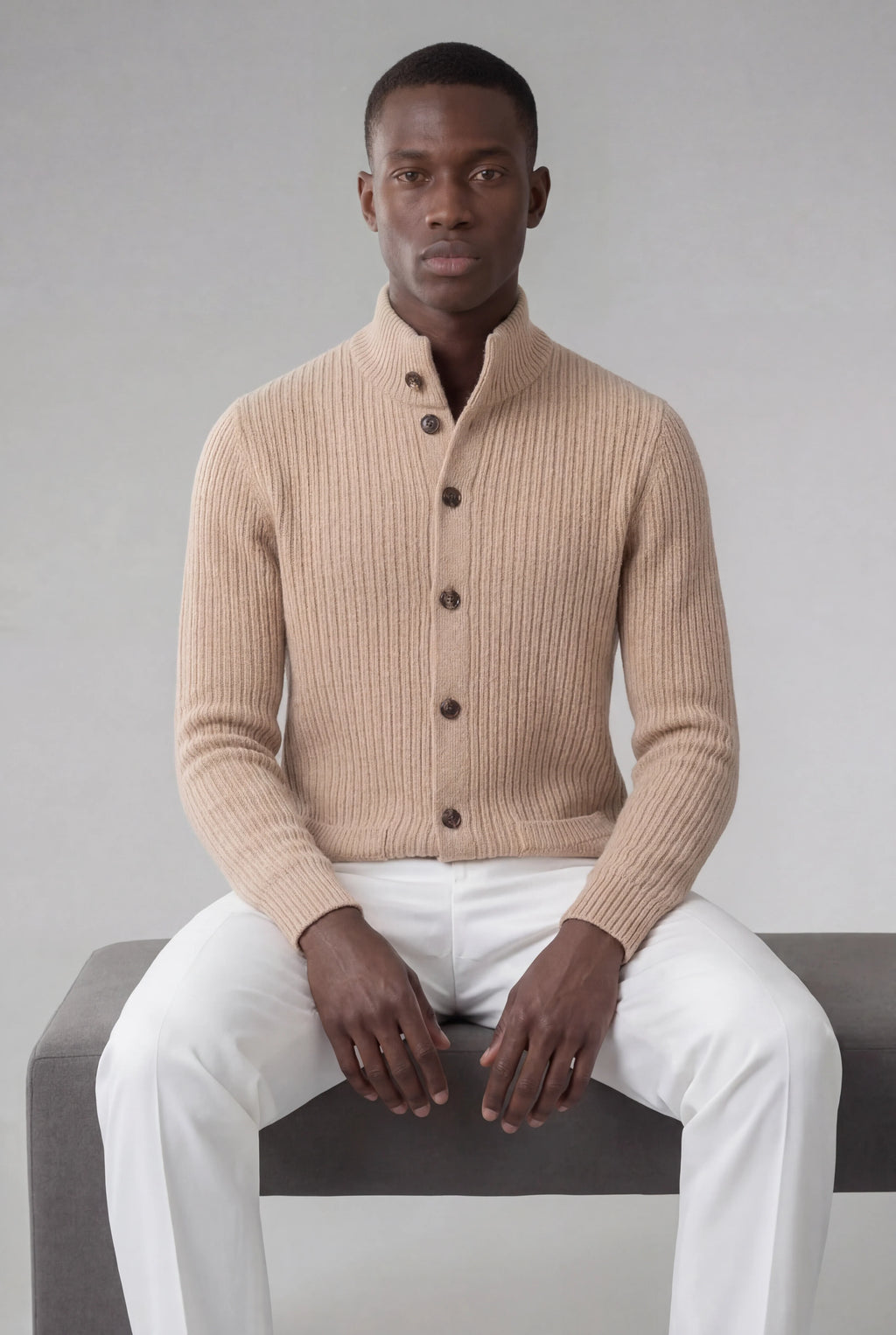 NOMBRE BEIGE RIBBED KNIT VEST