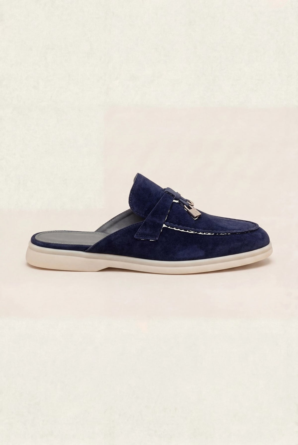 suede navy marina mule