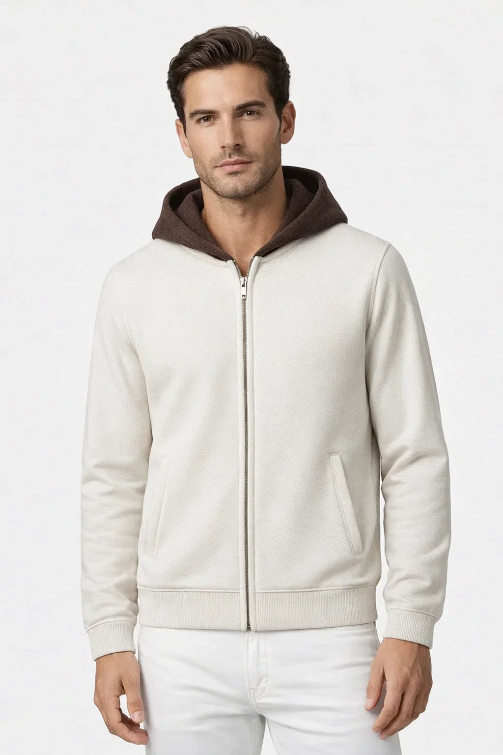 Luca Zip Up Sweater White