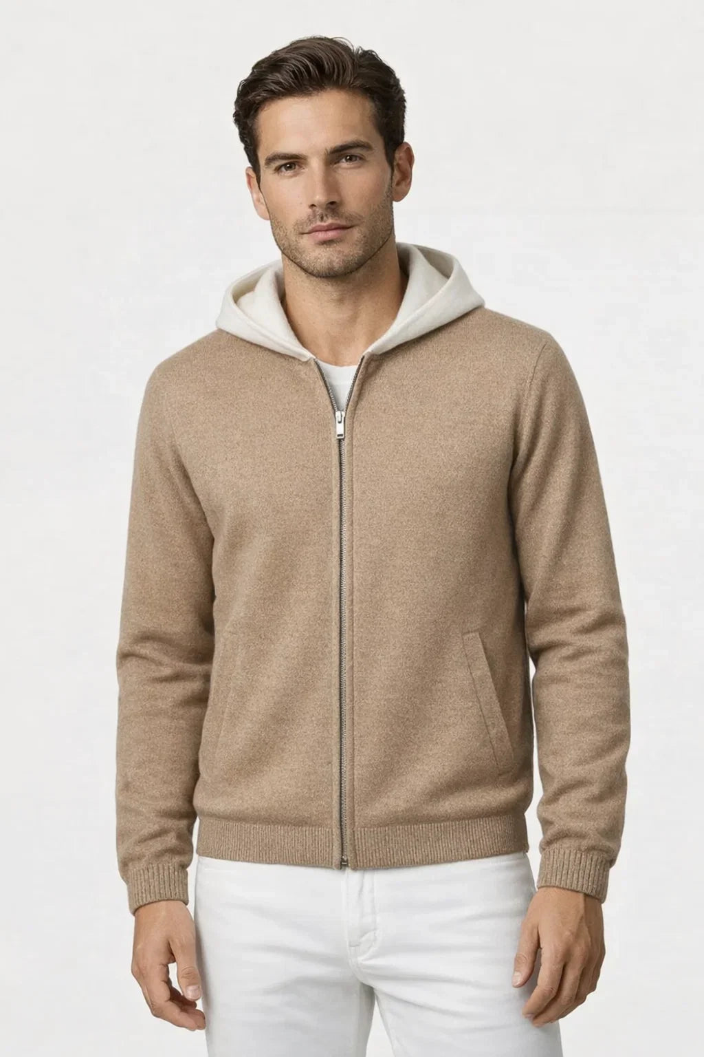 Luca Zip Up Sweater Camel